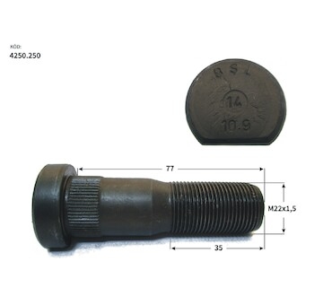 Skrutka kola RVI M22x1,5x77x35mm