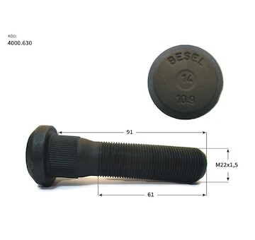 Skrutka kola RVI/VOLVO M22x1,5x91x61mm PN